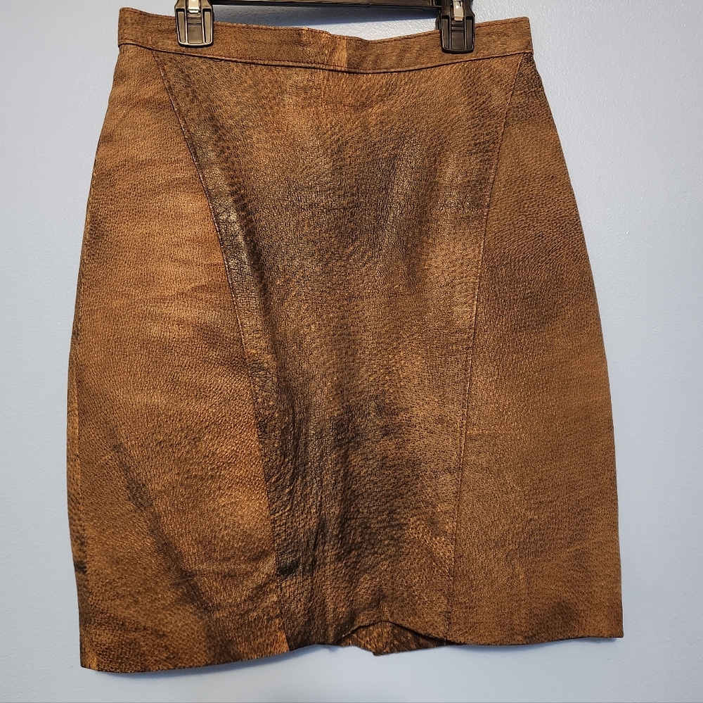 TRUE VINTAGE Brown Leather Skirt, Mexico. Attica De Califoria
